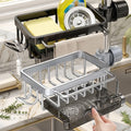 Aluminum Faucet-Mount Sink Organizer with Drip Tray and Towel Hook, Silver