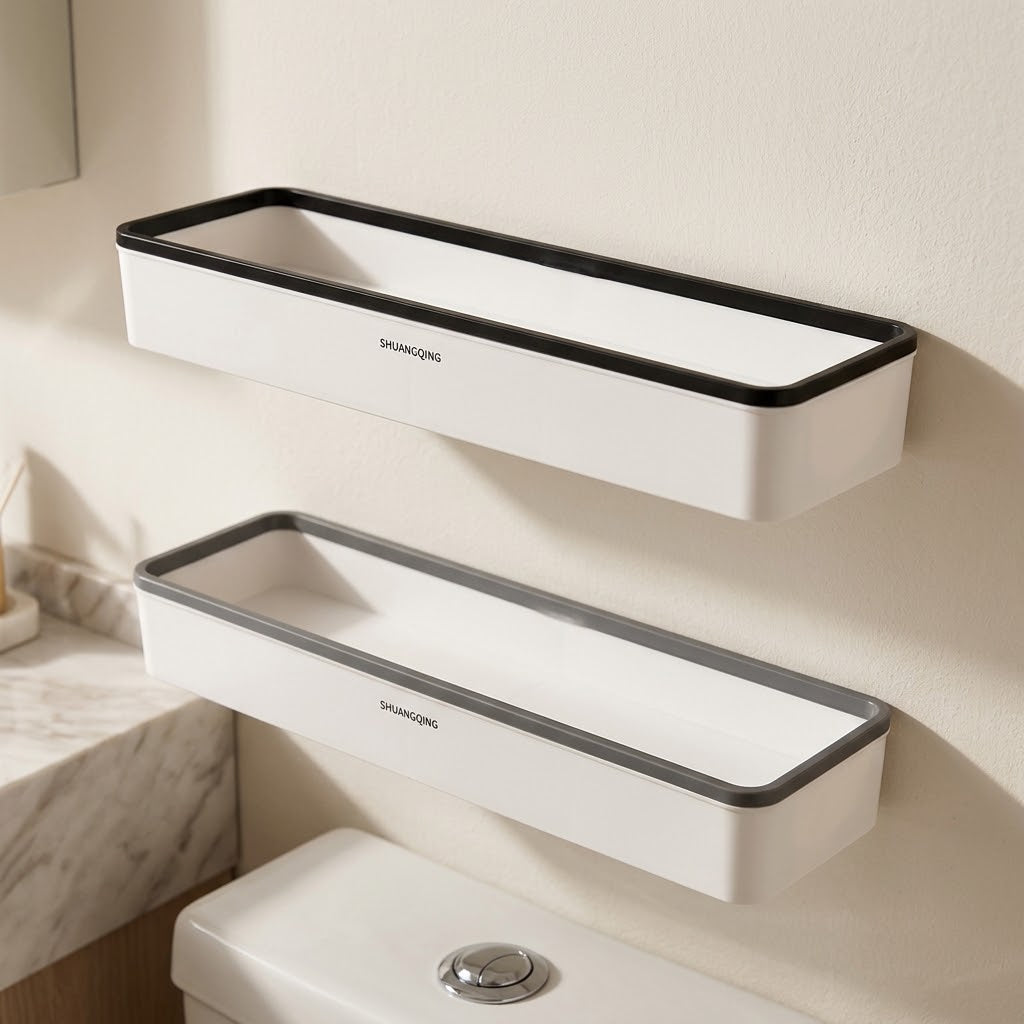 No-Drill Wall-Mounted Bathroom Shelf, Holds 3 kg, Grey or Black