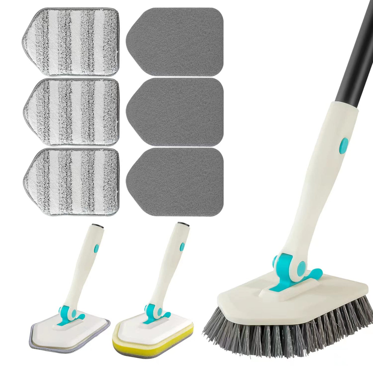 3-in-1 Long-Handle Bathtub and Tile Scrubber Set, White