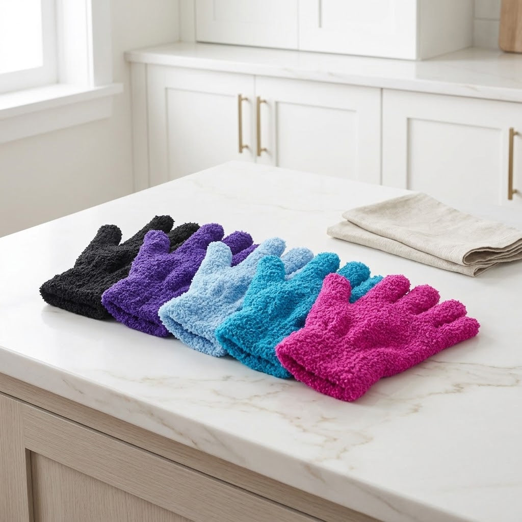 Microfiber Dusting Gloves, Washable, Size L, 4 Pairs