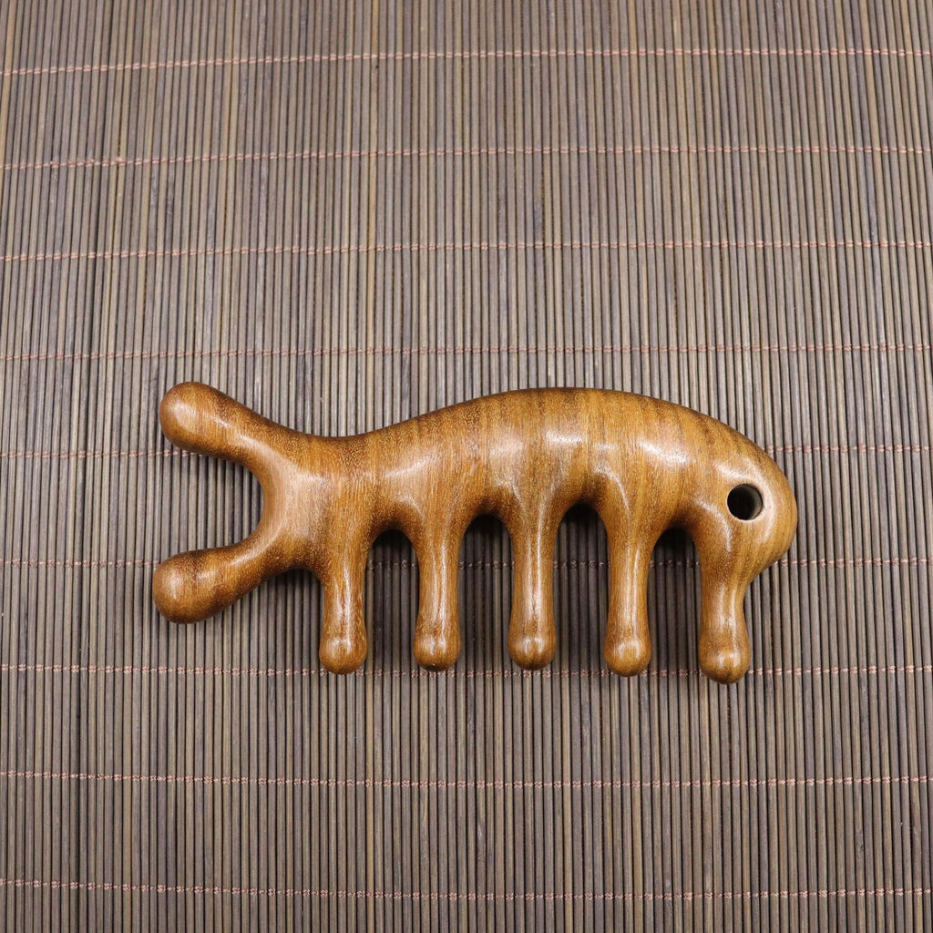 Golden Sandalwood Five-Tooth Scalp Massage Comb, Multiple Shapes