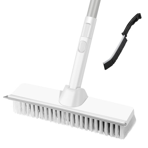 2-in-1 Floor Scrub Brush with Squeegee and 27 to 47 in Handle