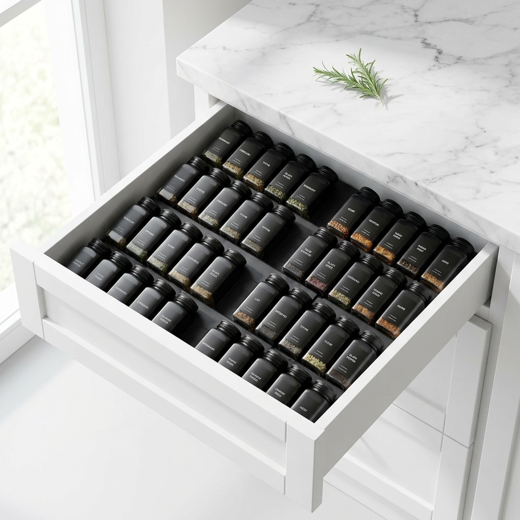 Expandable 8-Tier Spice Drawer Organizer, Holds 48 Jars, Black