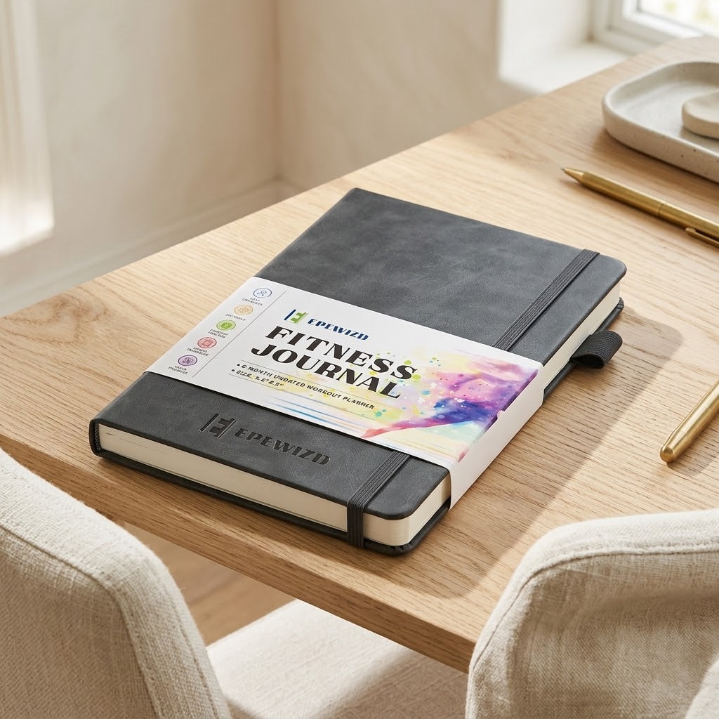 6-Month Undated Fitness Journal and Workout Log, Hardcover, Gray