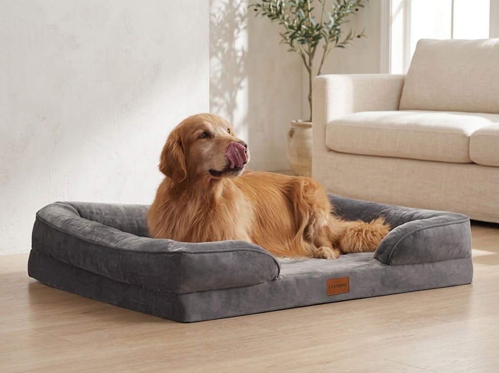 Extra Large Waterproof Dog Bed with Removable Bolsters, 42 x 32 in, Grey