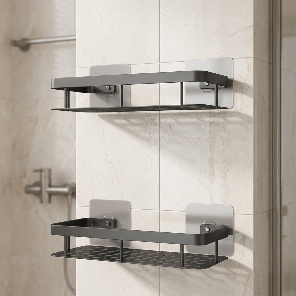 Aluminum Single-Layer Shower Shelf, 31.5 cm, Black or Silver