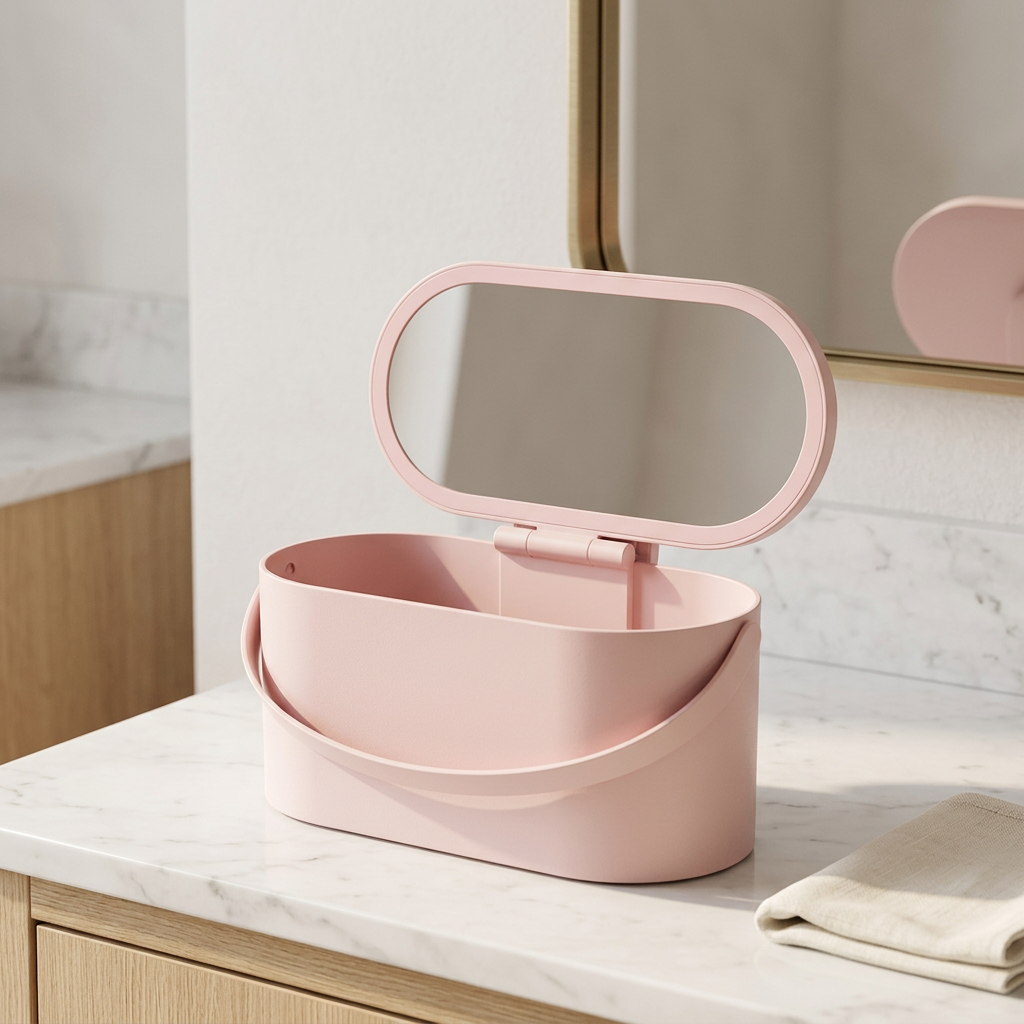 Portable LED Mirror Makeup Organizer, USB Rechargeable, 24.1 cm