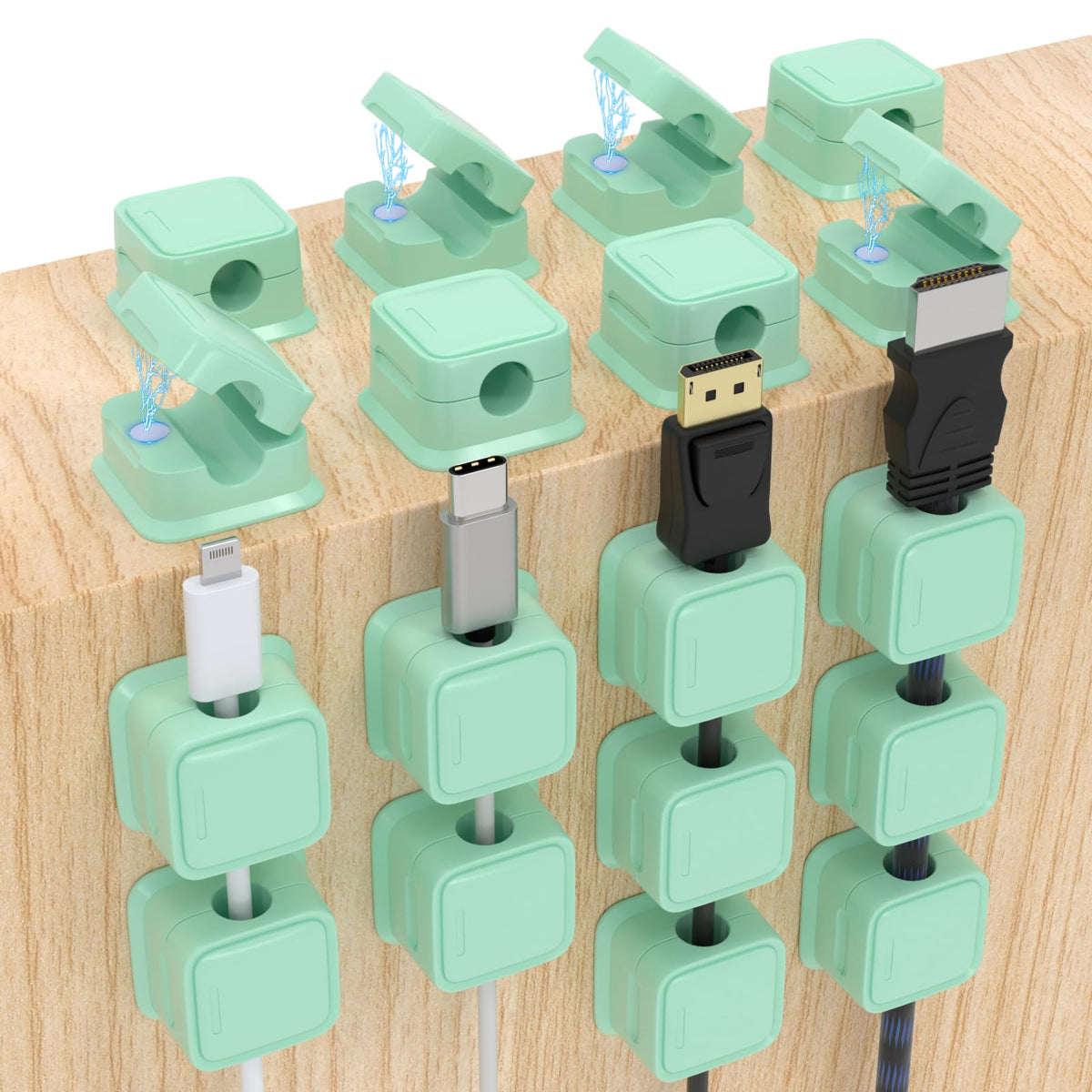 Magnetic Adhesive Cable Clips, 18 Pack, Mint Green