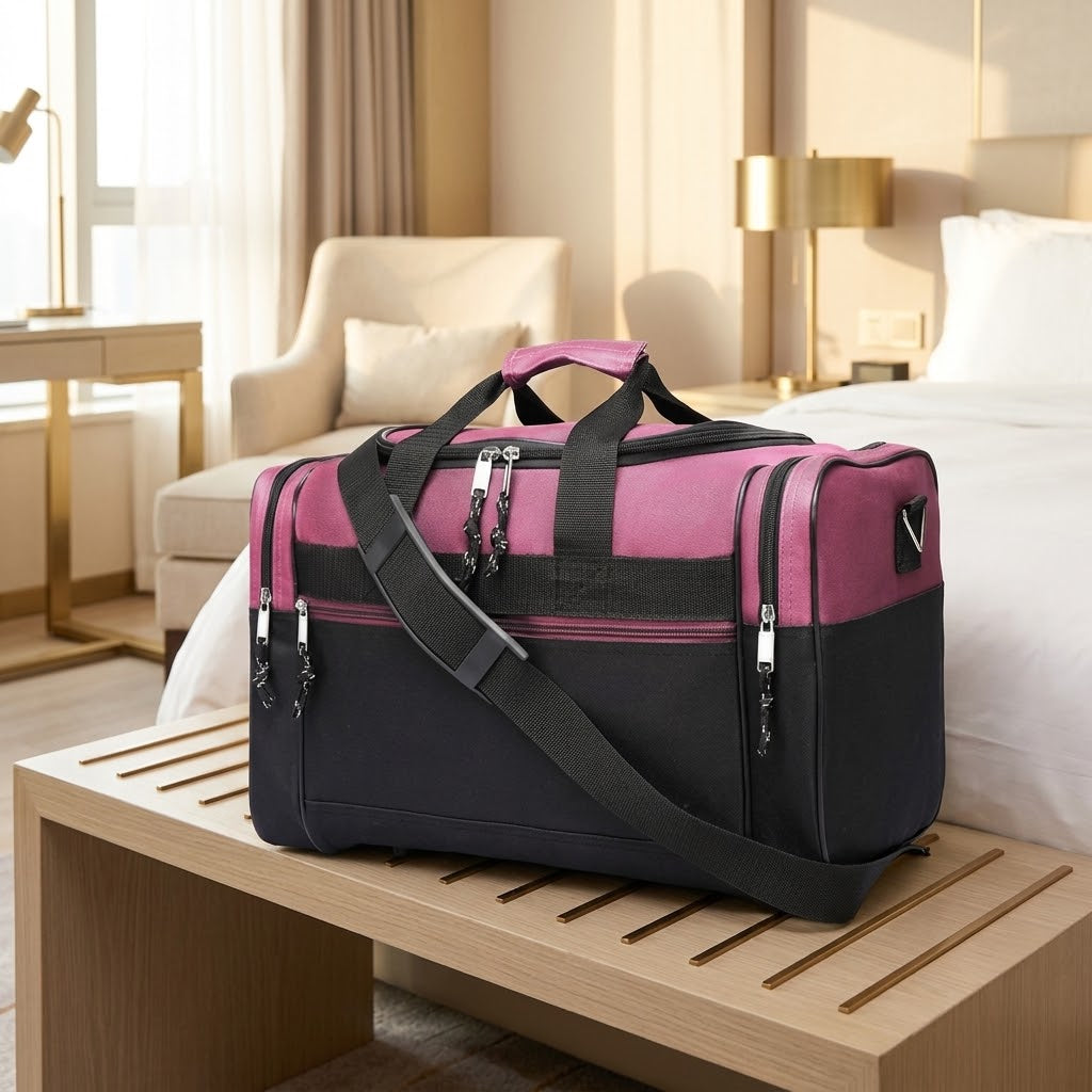 17 in Polyester Gym Duffel with End Pockets, Pink
