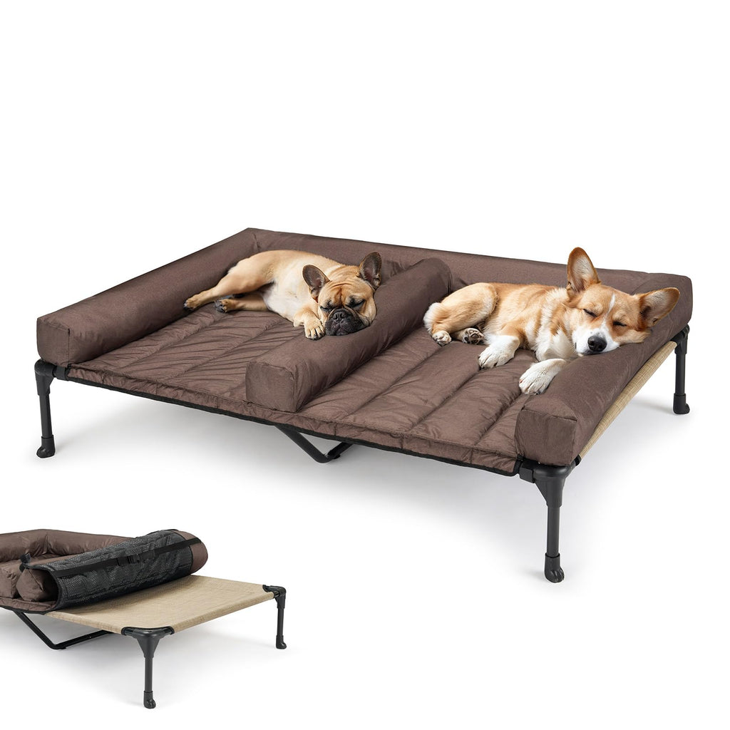 Double Elevated Dog Bed with Removable Bolster Mats, 49 x 33 in