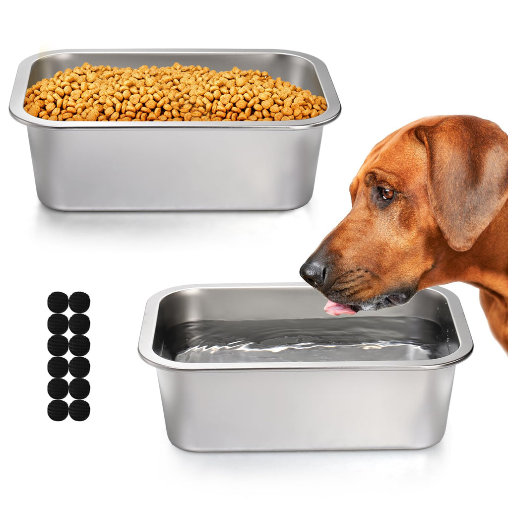 Large Rectangular Stainless Steel Dog Bowls, 1.2 Gallon, Set of 2