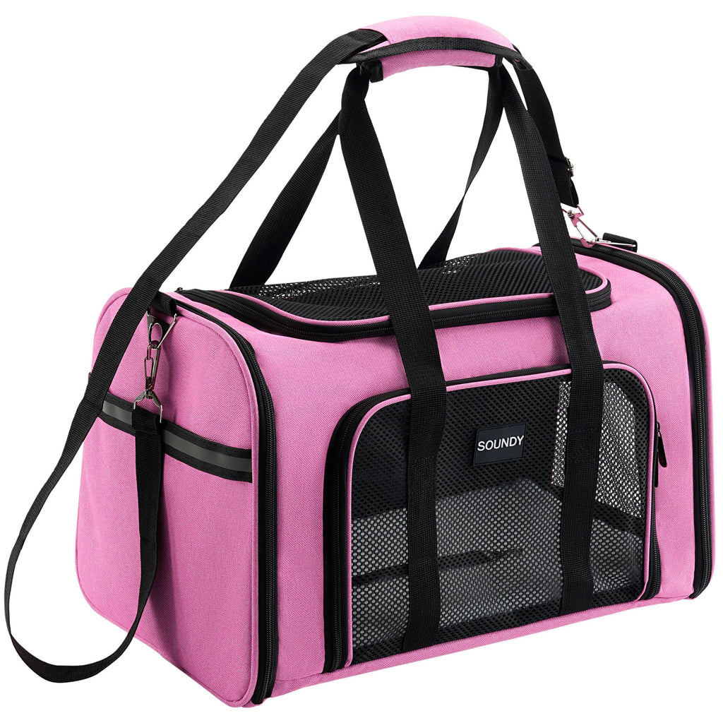 Large Folding Pet Carrier for 2 Cats or a Medium Dog, Up to 25 lb, Pink