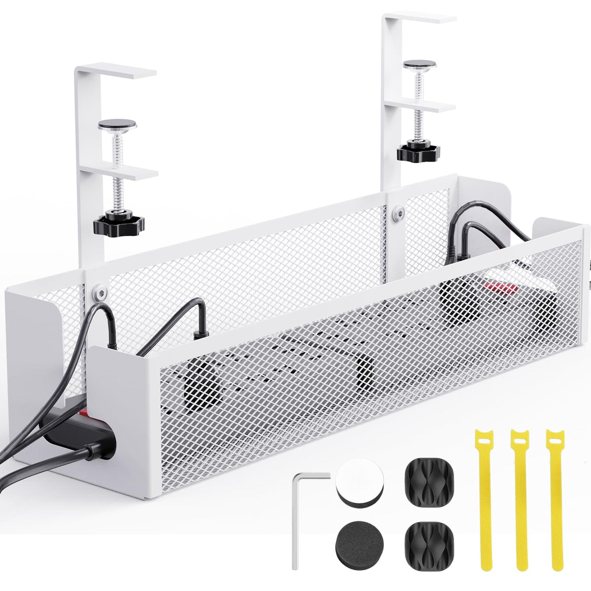 Mesh Under-Desk Cable Tray with Side Opening, 15.7 in, White