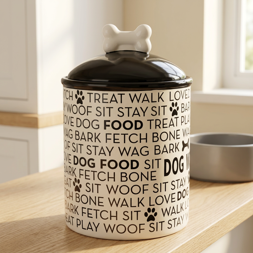 Black and White Ceramic Dog Bone Pet Treat Canister