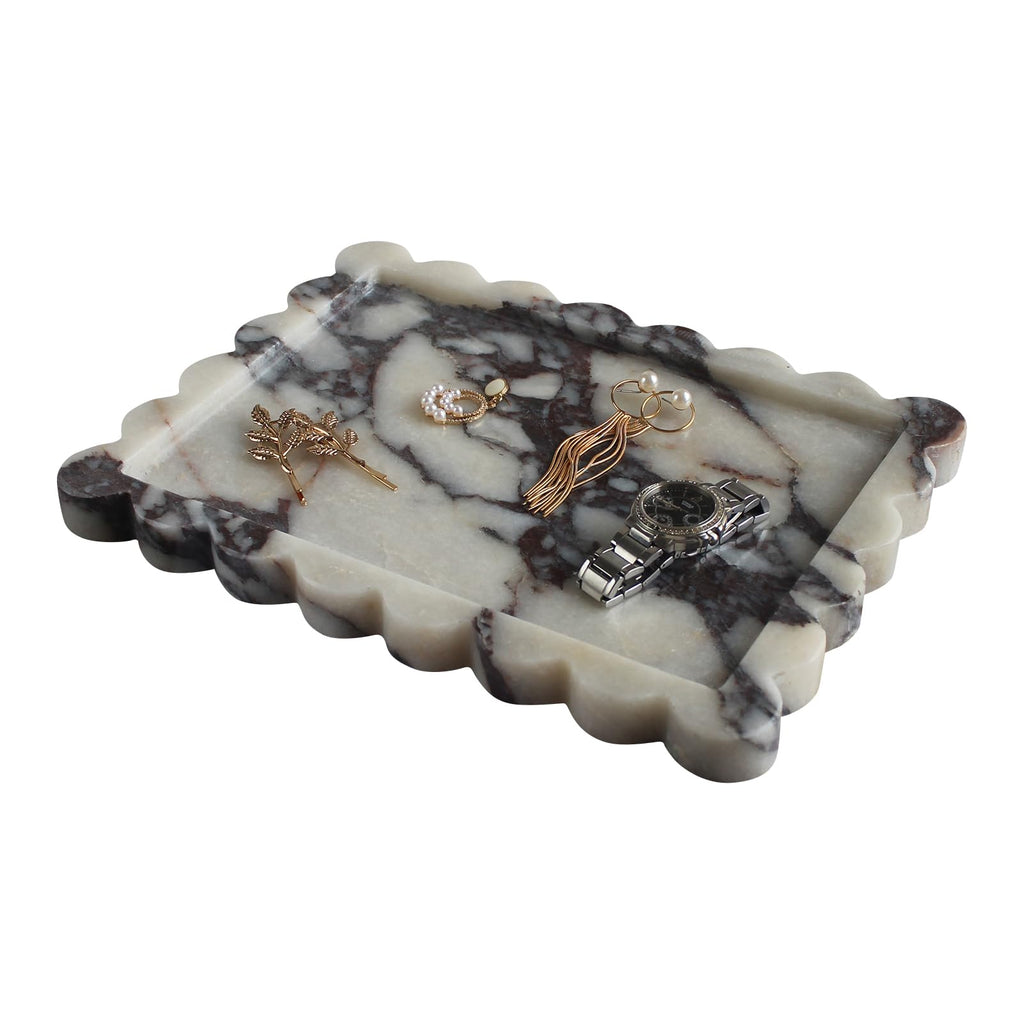 Scalloped Calacatta Viola Marble Tray, 10.8 x 8 in