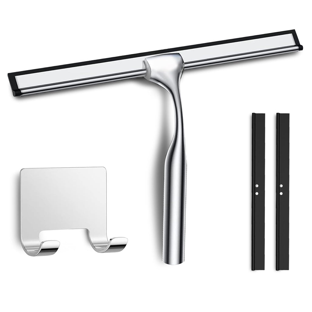 Stainless Steel Shower Squeegee with Replaceable Silicone Blade, 10 in