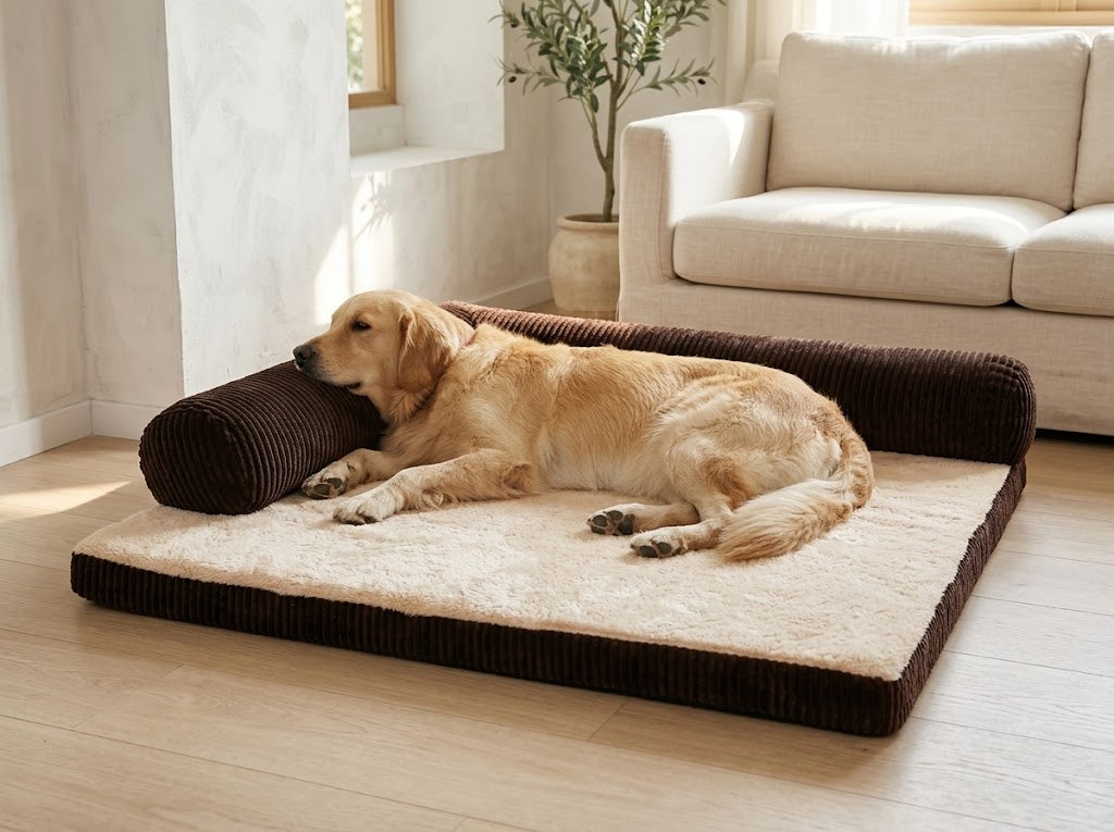 Corduroy Pet Sofa Bed with High-Density Sponge and Non-Slip Base