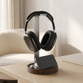 Walnut and Aluminum Headphone Stand with Storage Base