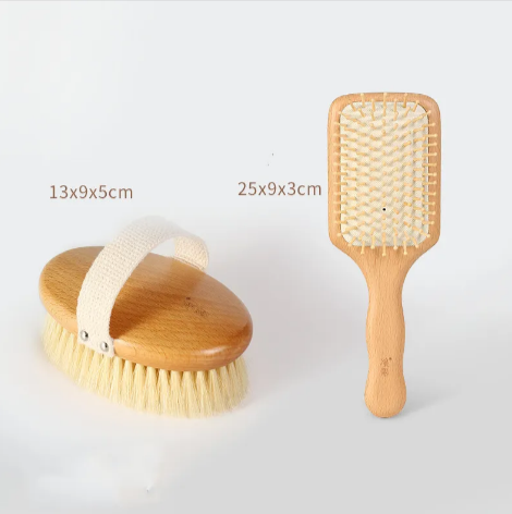 Wooden Bath Brush with Natural Bristles, Wet or Dry Use