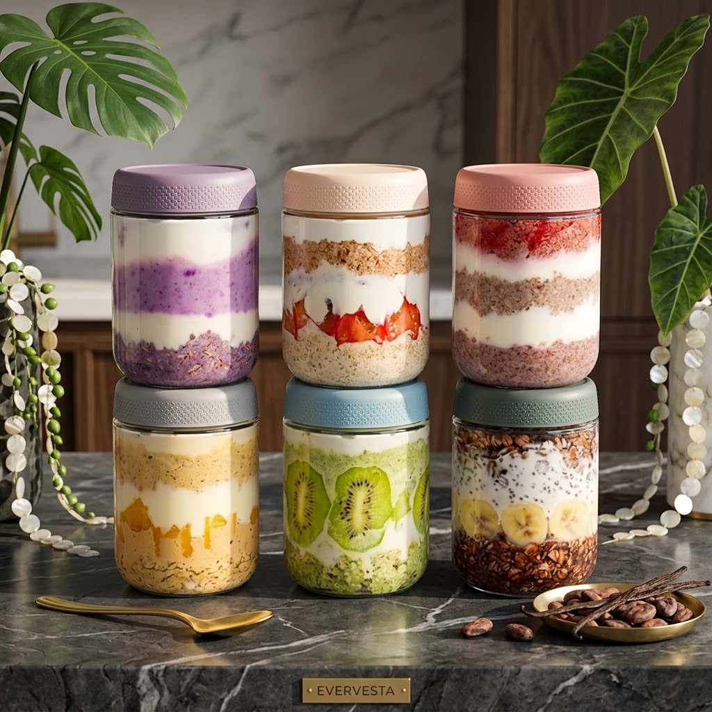Glass Mason Jars with Lids for Overnight Oats, 16 oz, Set of 6