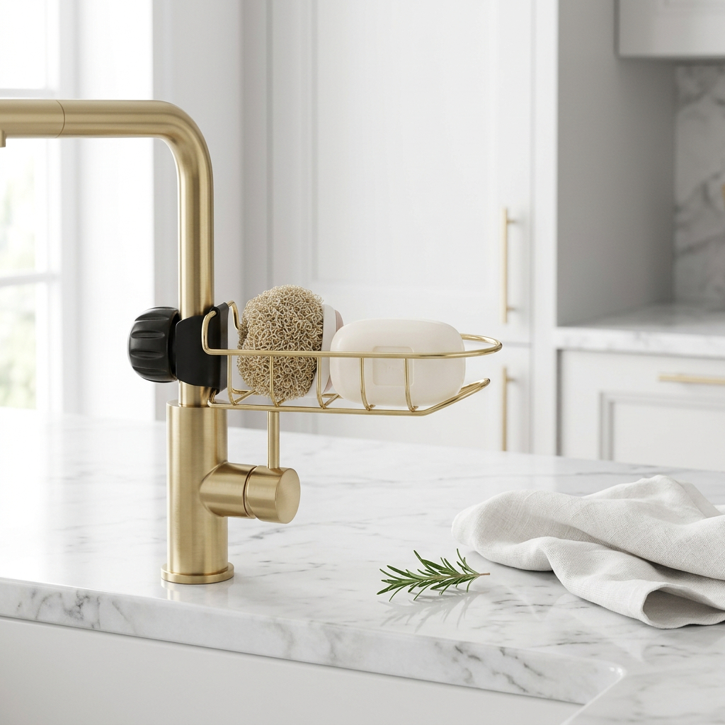 Sink Organizer Basket with Drain Tray, White, Black or Gold