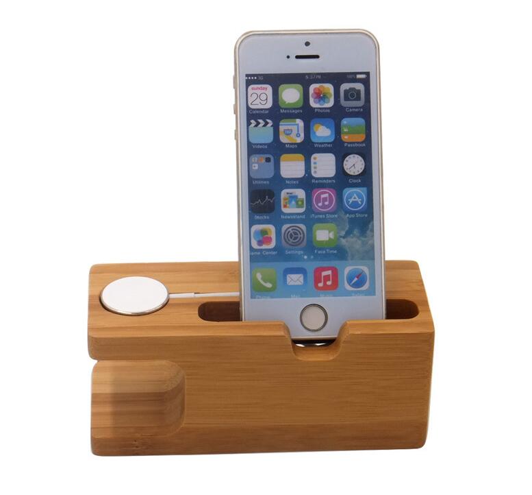 2-in-1 Bamboo Phone Stand and Watch Charging Dock, 140 mm