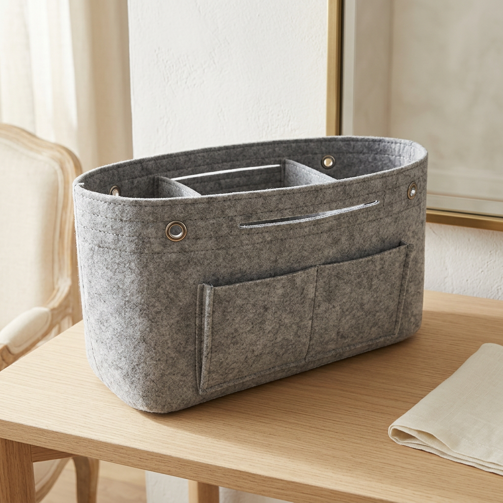 Felt Makeup Storage Organizer with Multiple Pockets, 25 x 16 x 10 cm