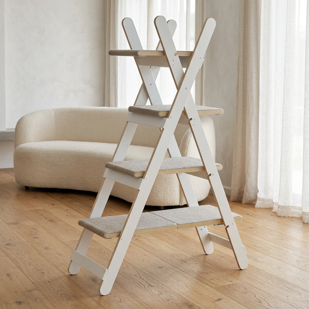 Modern Folding Cat Tree for Climbing, Scratching and Perching, White