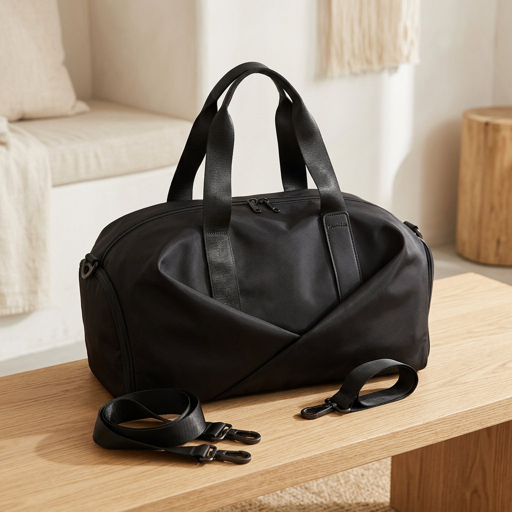 Nylon Gym Bag with Wet Compartment and Shoulder Strap