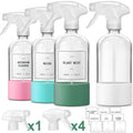 Glass Spray Bottles with 3-Mode Nozzles and Labels, 16 oz, 4-Pack