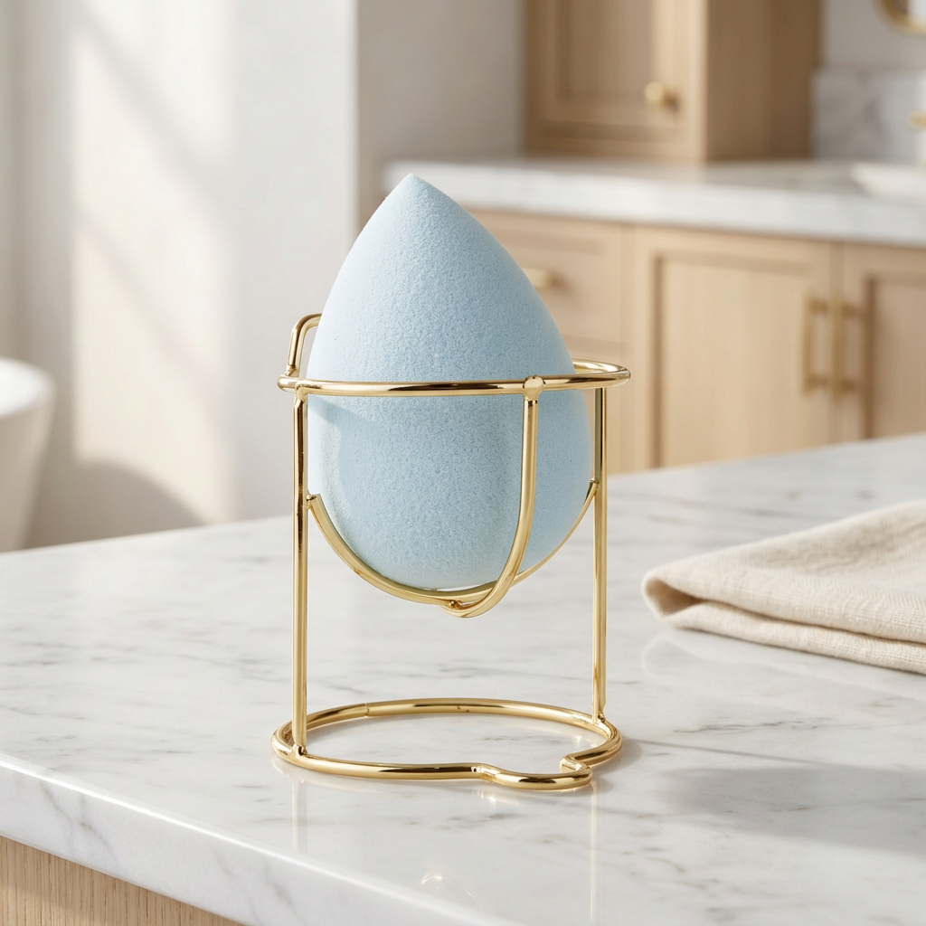 Metal Makeup Sponge and Powder Puff Holder, Gold or Rose Gold