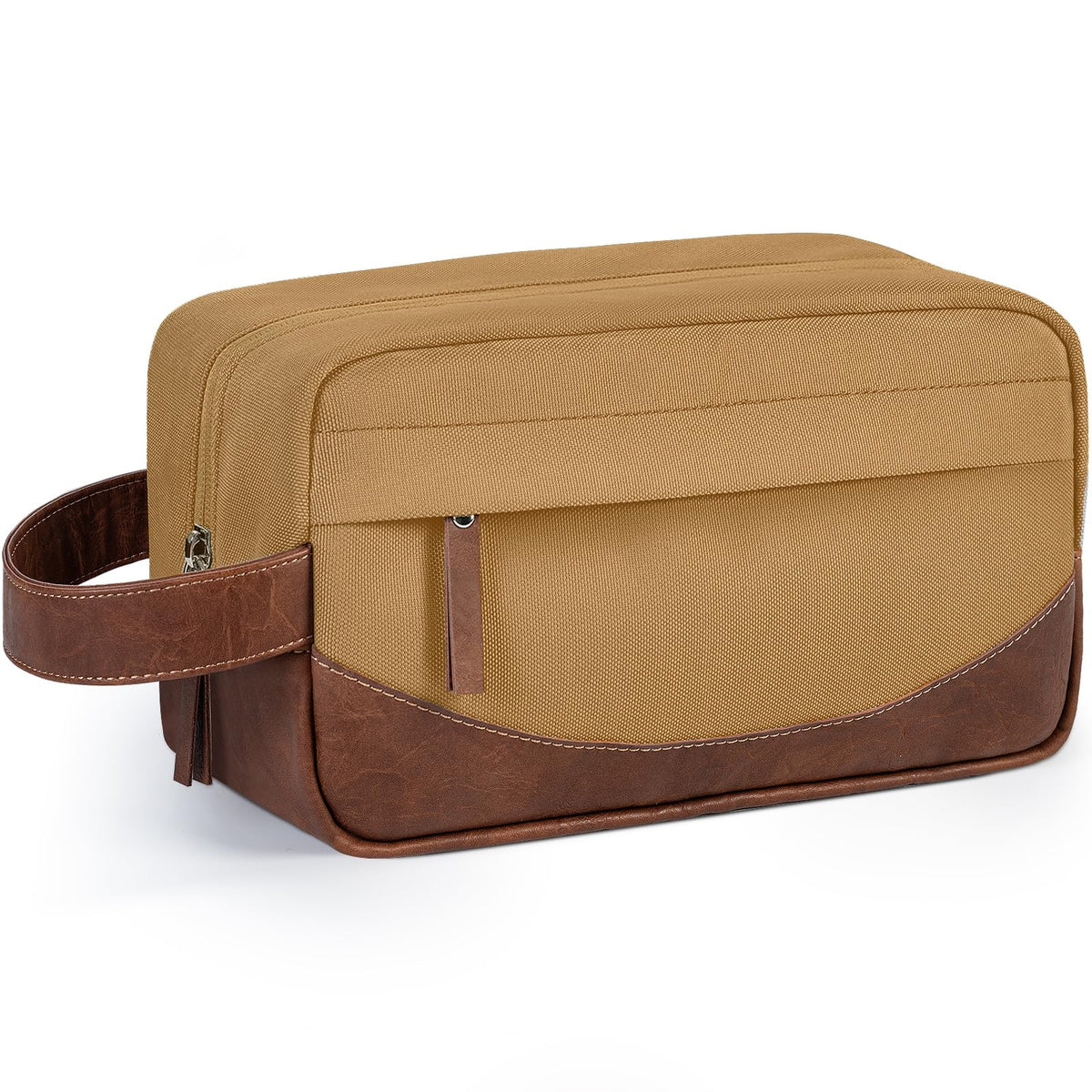 Hanging Toiletry Bag in Polyester and PU Leather, Brown