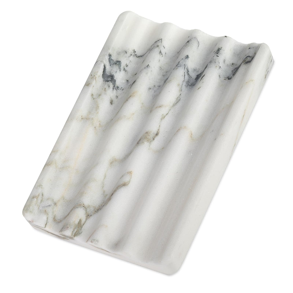 Verde Alpi Natural Marble Soap Dish with Drain Grooves, 5.5 x 3.5 in