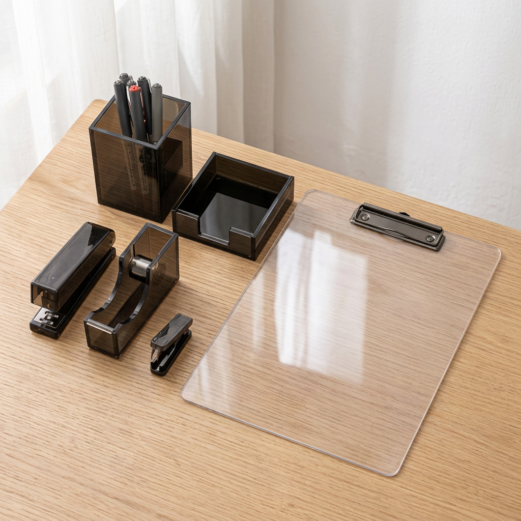 Black Tea Acrylic Desk Accessories, Pen Holder, Stapler and More
