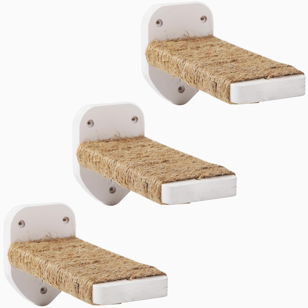 Wall-Mounted Hemp Rope Cat Steps with Scratching Pads, 3 Pack, White