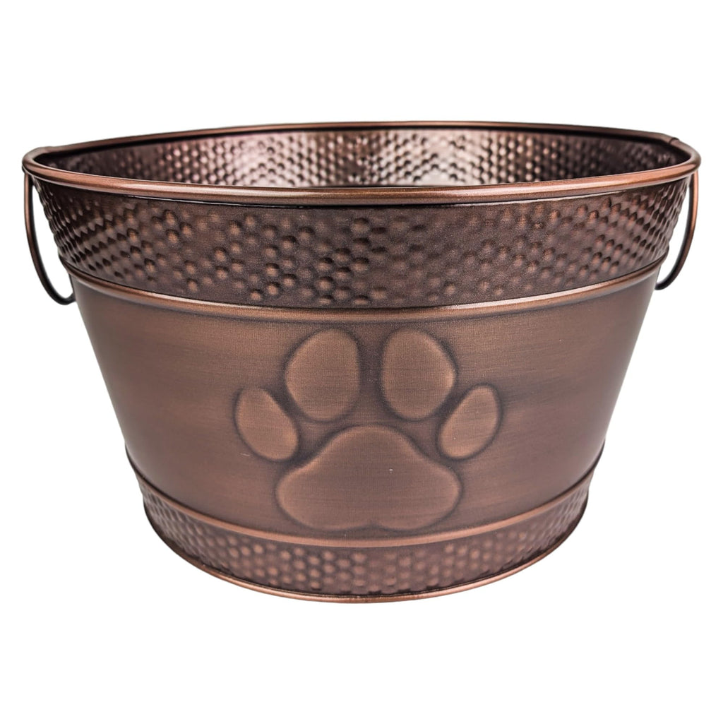 Metal Farmhouse Dog Toy Bin with Handles, Copper Finish