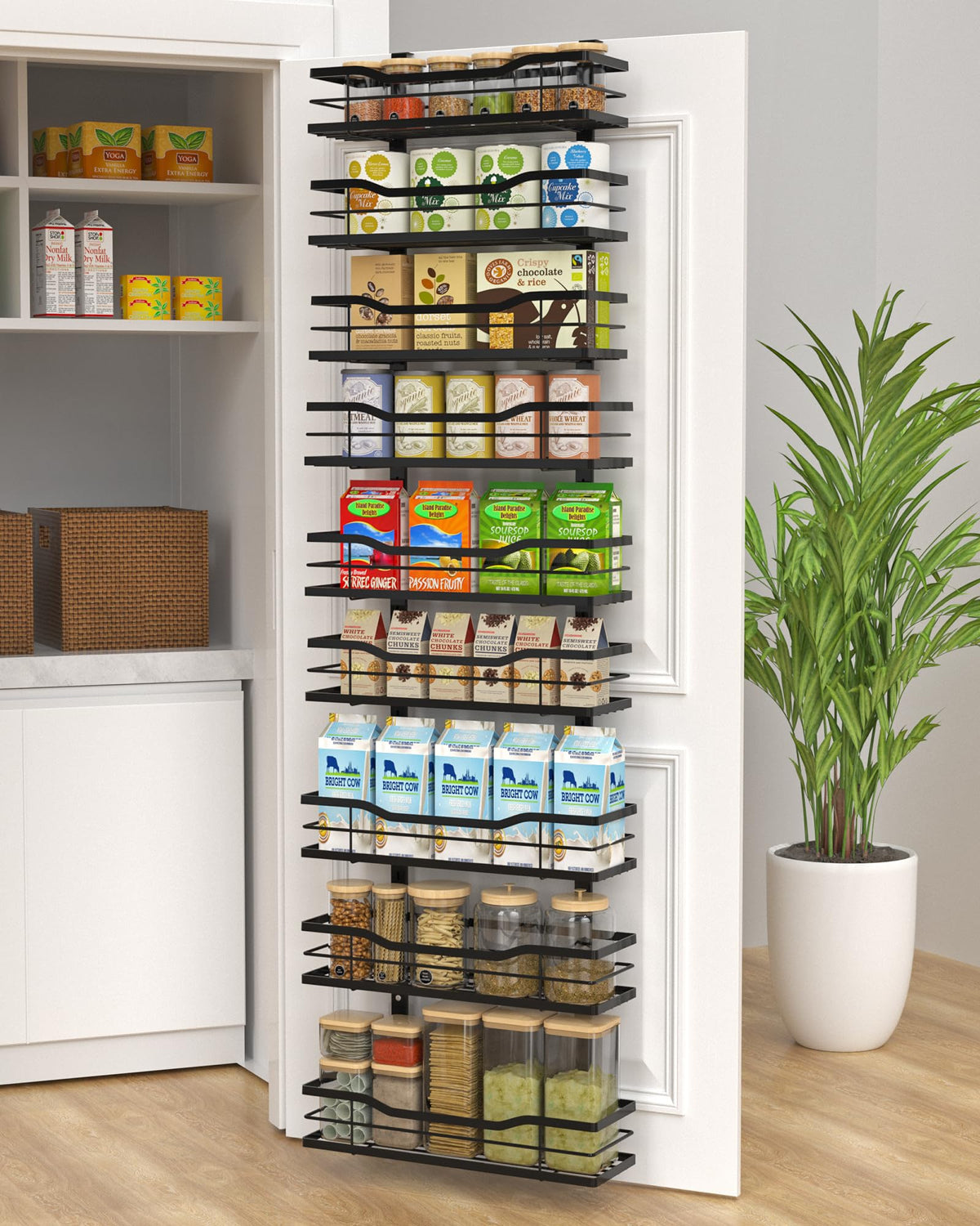 9-Tier Over-the-Door Pantry Organizer with Adjustable Baskets, Black