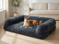 Foldable Human-Size Dog Bed with Memory Foam and Faux Fur, Dark Grey