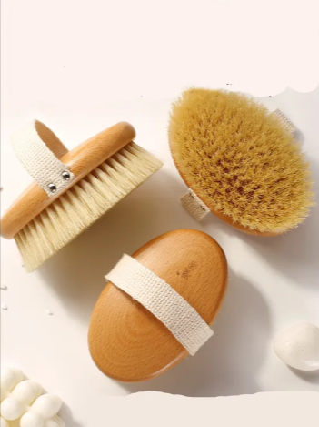Wooden Bath Brush with Natural Bristles, Wet or Dry Use