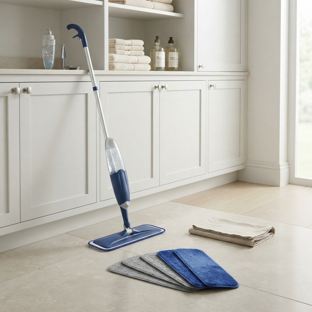 Microfiber Spray Mop with 435 ml Refillable Bottle and 4 Washable Pads