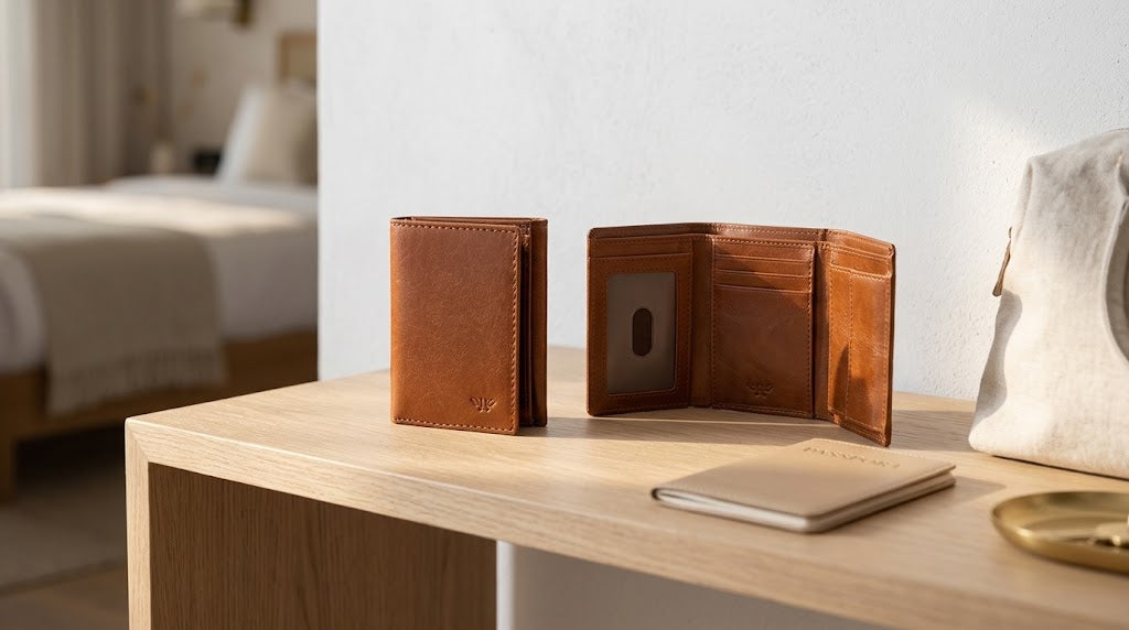 Slim Trifold Wallet, RFID-Blocking Full-Grain Leather, Tan