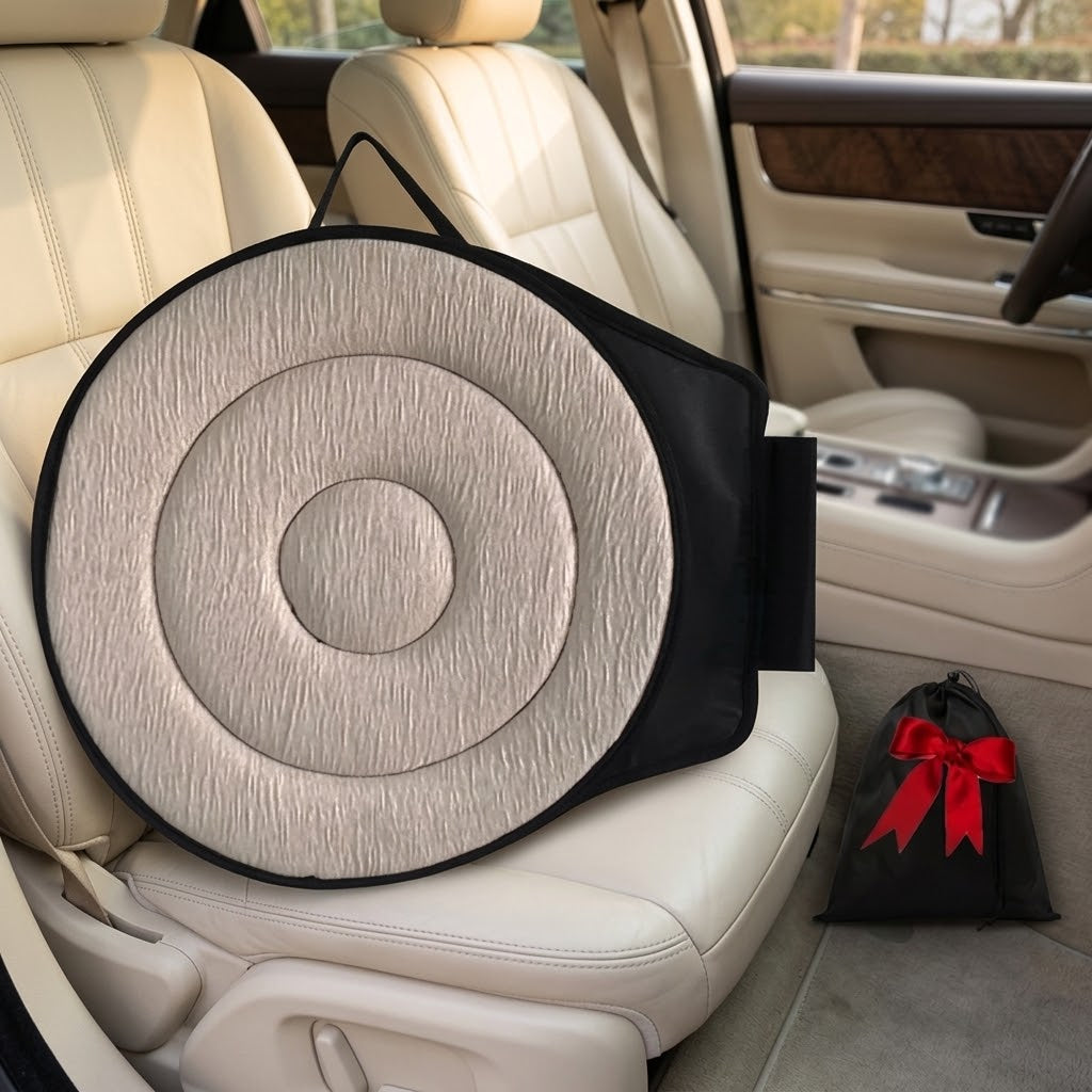 360-Degree Swivel Car Seat Cushion with Non-Slip Base, Beige