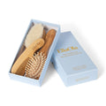 3-Piece Bamboo Baby Hair Brush and Comb Set with Goat Hair Bristles