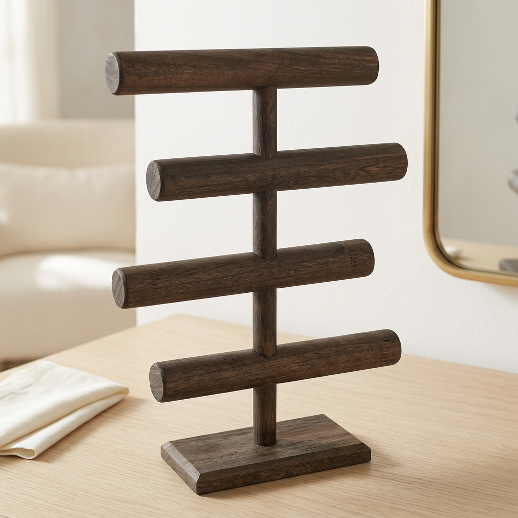 4-Tier Wooden Bracelet and Necklace Display Stand, Dark Brown