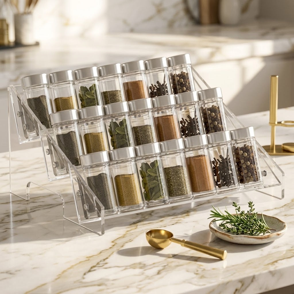 Clear Acrylic 3-Tier Stepped Spice Rack Organizer