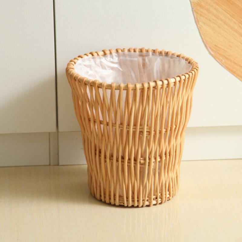 Handmade Willow Rattan Waste Basket with Lining, 27 cm