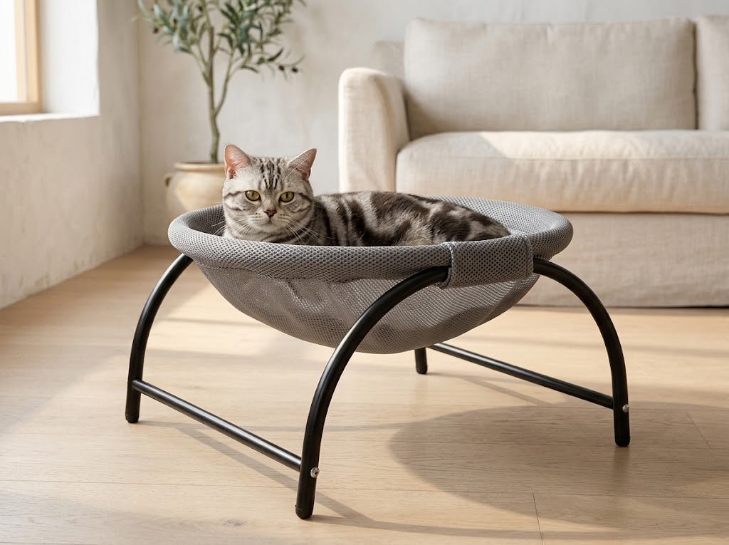 Elevated Cat Hammock Bed with Breathable Mesh, Gray