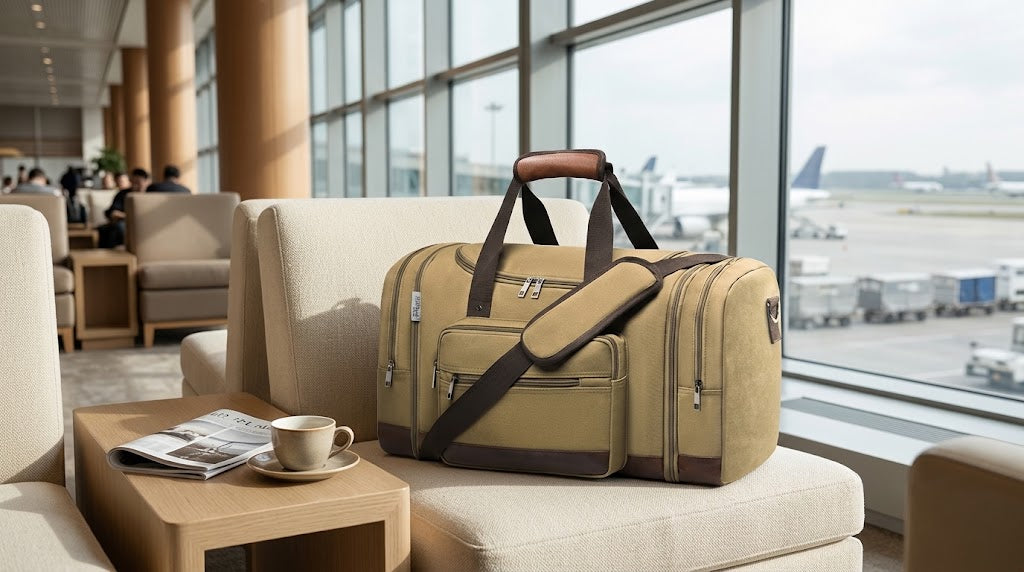 Expandable Canvas Duffel with Luggage Sleeve, Khaki