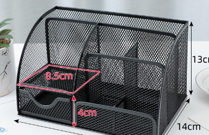 Metal Mesh Desktop Organizer with Seven Compartments for Pens and Files