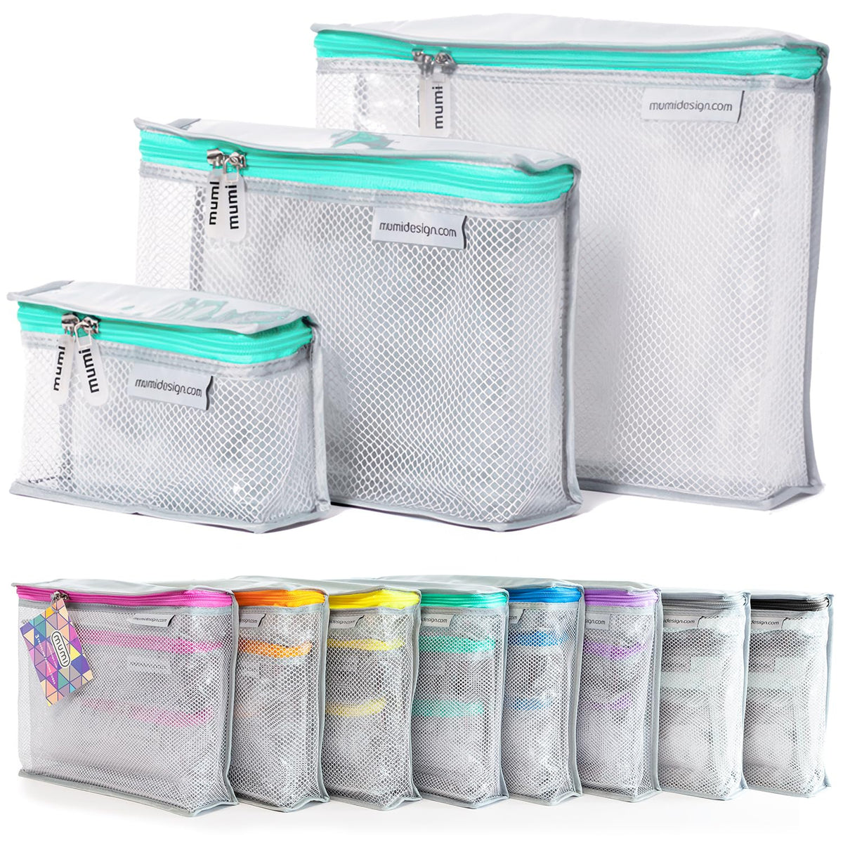 Clear Mesh Toiletry Bag Set, 3 Sizes, Gray